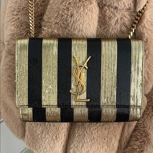 Saint Laurent Black and Gold Striped Monogram Crossbody Bag